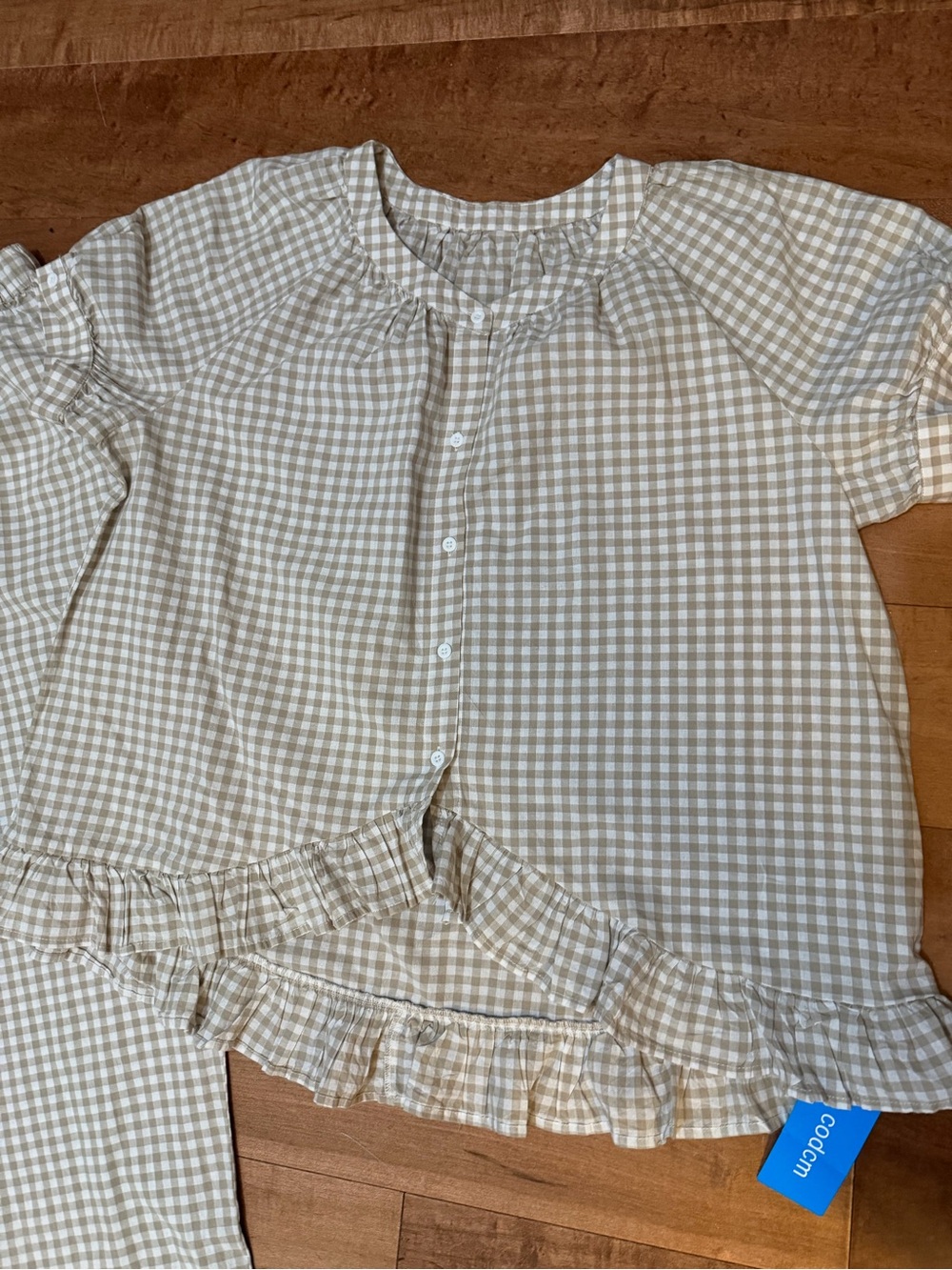 Women,s Gingham Ruffle Set - Cream Check - Picture 4 of 5